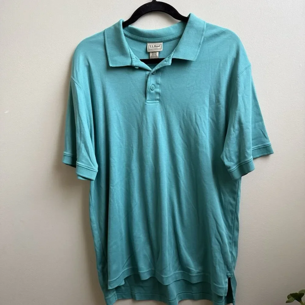 LL Bean Turquoise Blue Green Preppy Polo Shirt Men’s Size Medium
